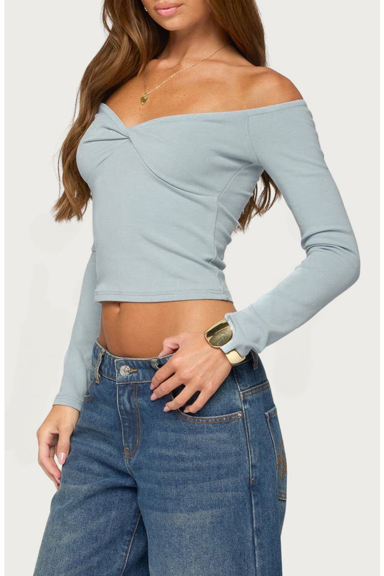 Asli Off-the-Shoulder Twisted Knit Top, Alternate, color, LIGHT-BLUE