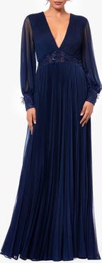 Betsy & Adam Sequin Waist Long Sleeve Gown