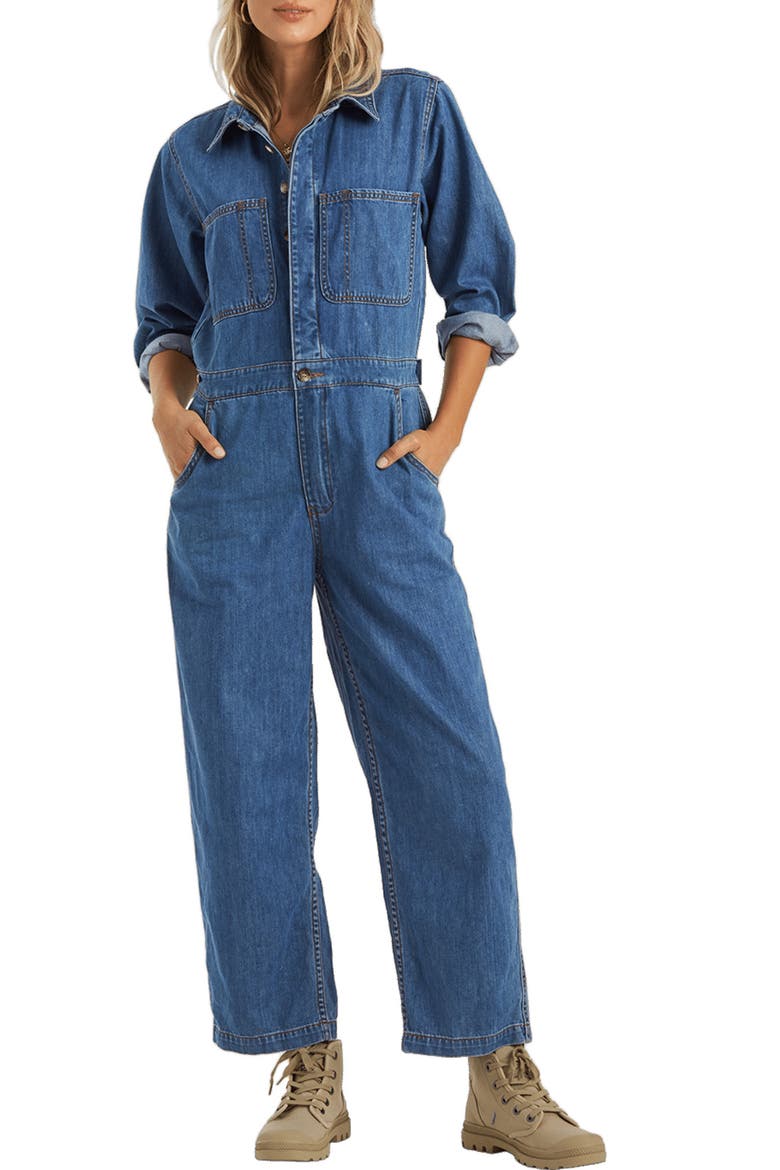 Endless Days Long Sleeve Denim Boiler Suit, Main, color, DJB-DEJA BLUE