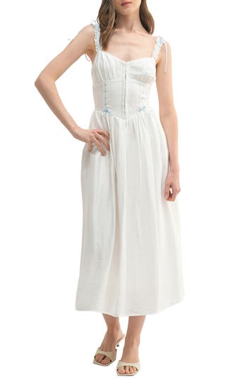 Lush Lace Trim Corset Midi Dress In White Blue