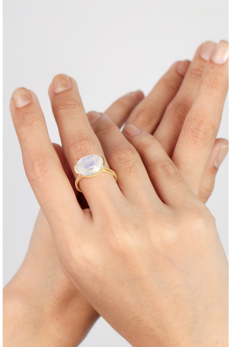 Oval Semiprecious Stone Solitaire Ring, Alternate, color, BLUE WHITE
