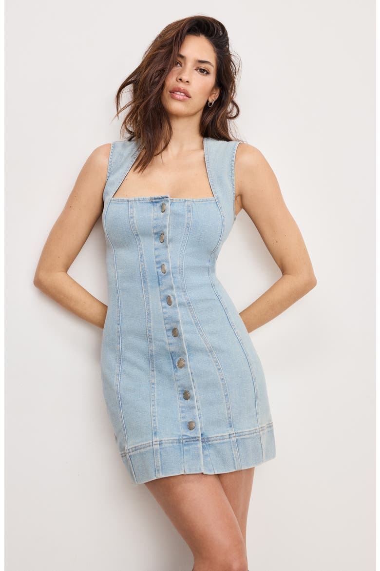 Button-Up Power Stretch Denim Minidress, Alternate, color, INDIGO910