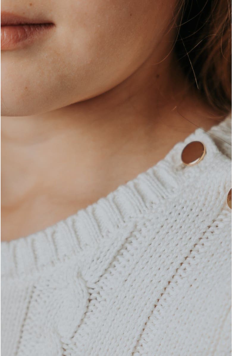 Hope & Henry Kids' Organic Long Sleeve Schoolgirl Cable Sweater Dress, Alternate, color, Soft White Cable Bold Tipping