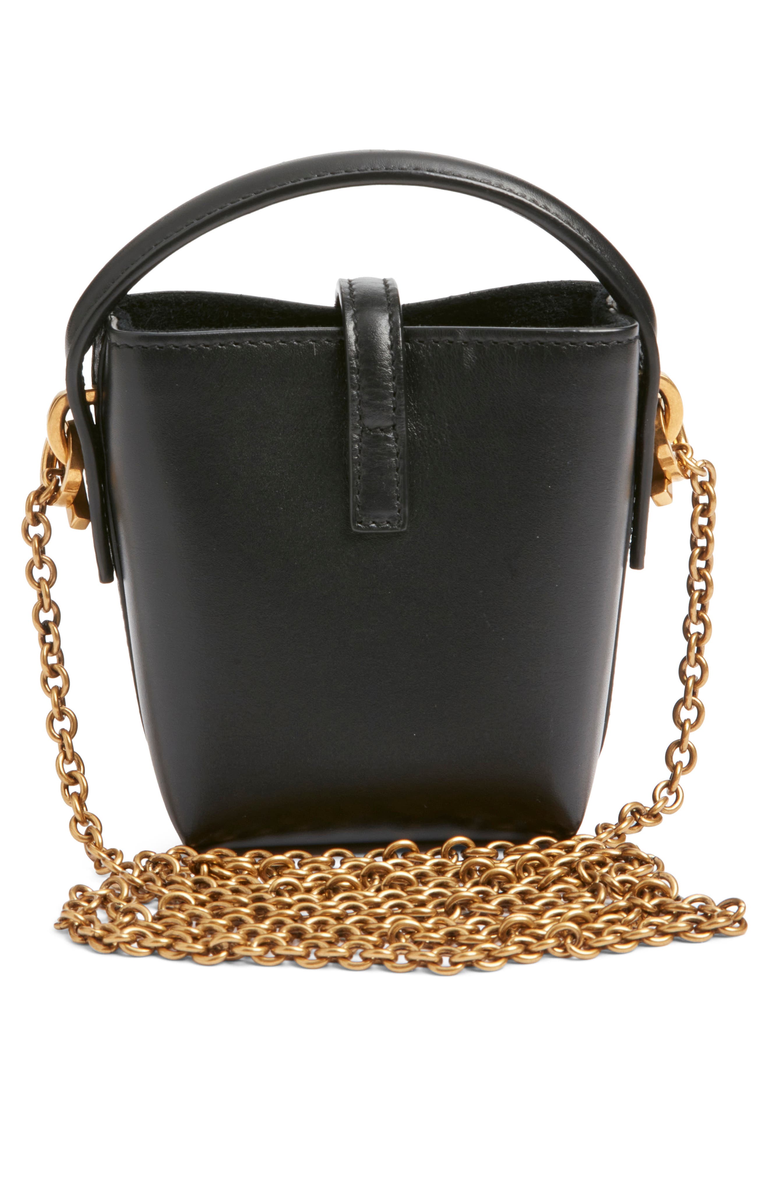 Saint Laurent Mini Cassandre Leather Bucket Bag, Alternate, color, Noir