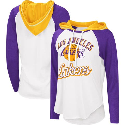 Women's G-III 4Her by Carl Banks White Los Angeles Lakers MVP Raglan Hoodie Long Sleeve T-Shirt