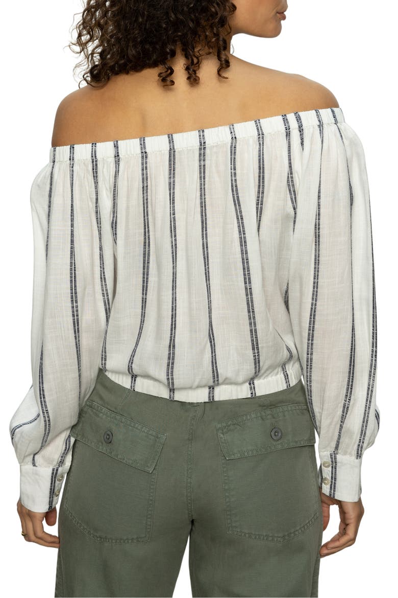 Off the Shoulder Ballet Tie Long Sleeve Shirt, Alternate, color, WHITE/ NAVY STRIPE