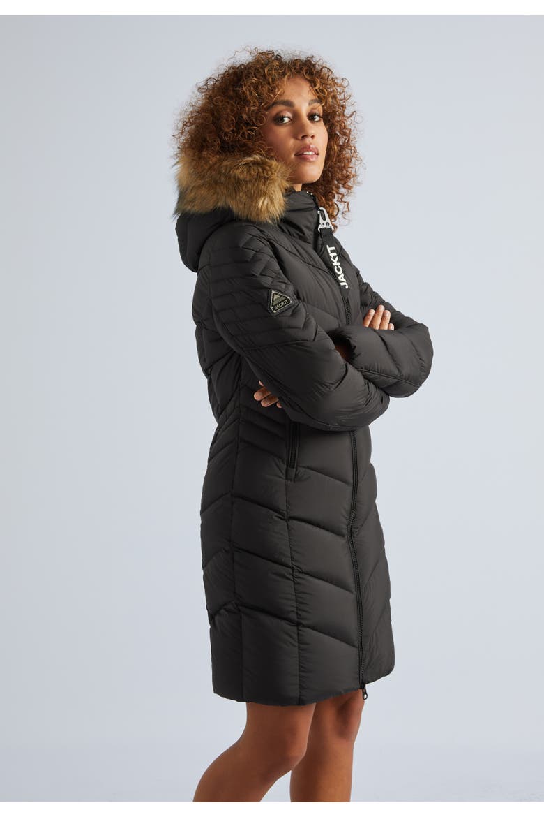 Longline Quilted Puffer Coat, Alternate, color, Black