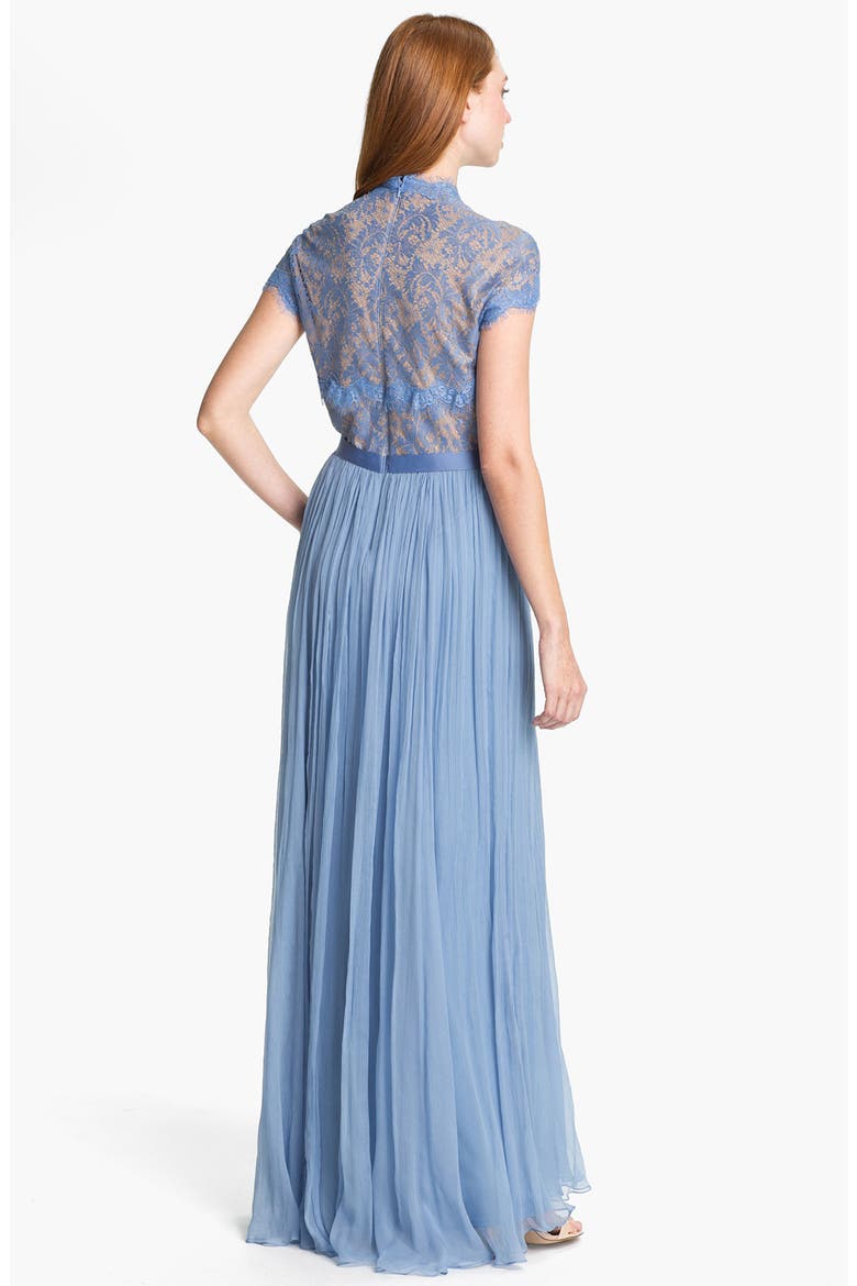 Embellished Lace & Silk Chiffon Gown, Alternate, color, BLUE STONE