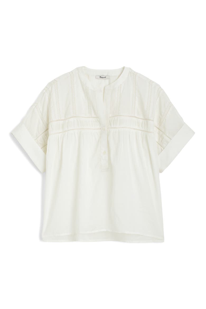 Lace Inset Pintucked Henley Top, Alternate, color, WHITE