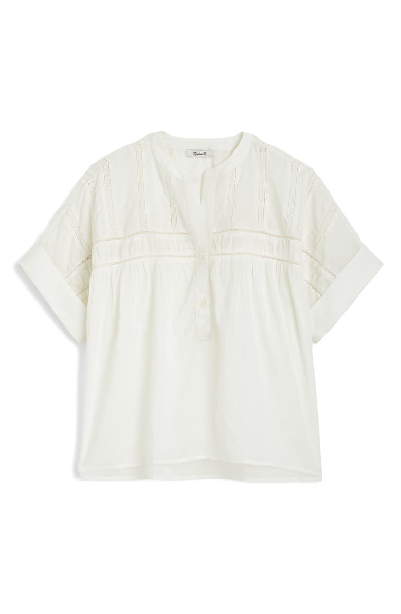 Madewell Lace Inset Pintucked Henley Top, Alternate, color, White