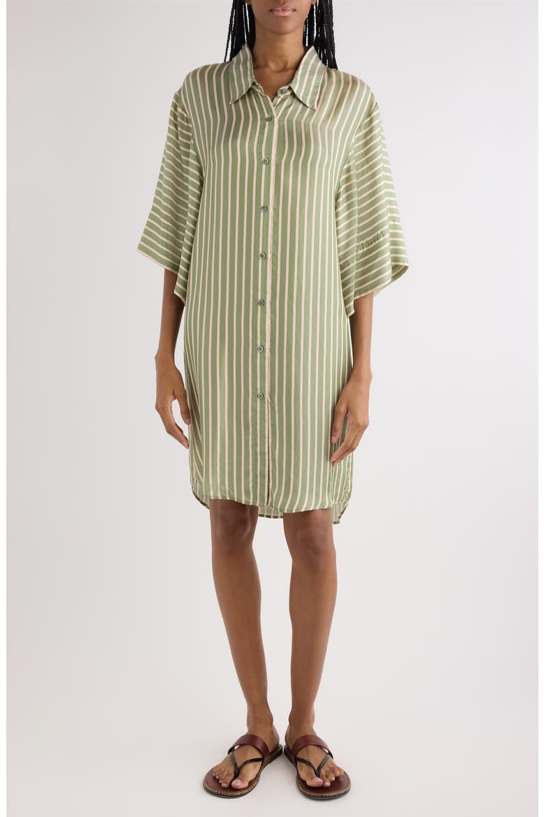 Drea Stripe Satin Shirtdress, Main, color, GREEN