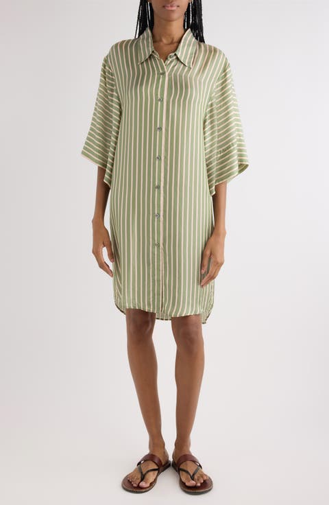 Drea Stripe Satin Shirtdress