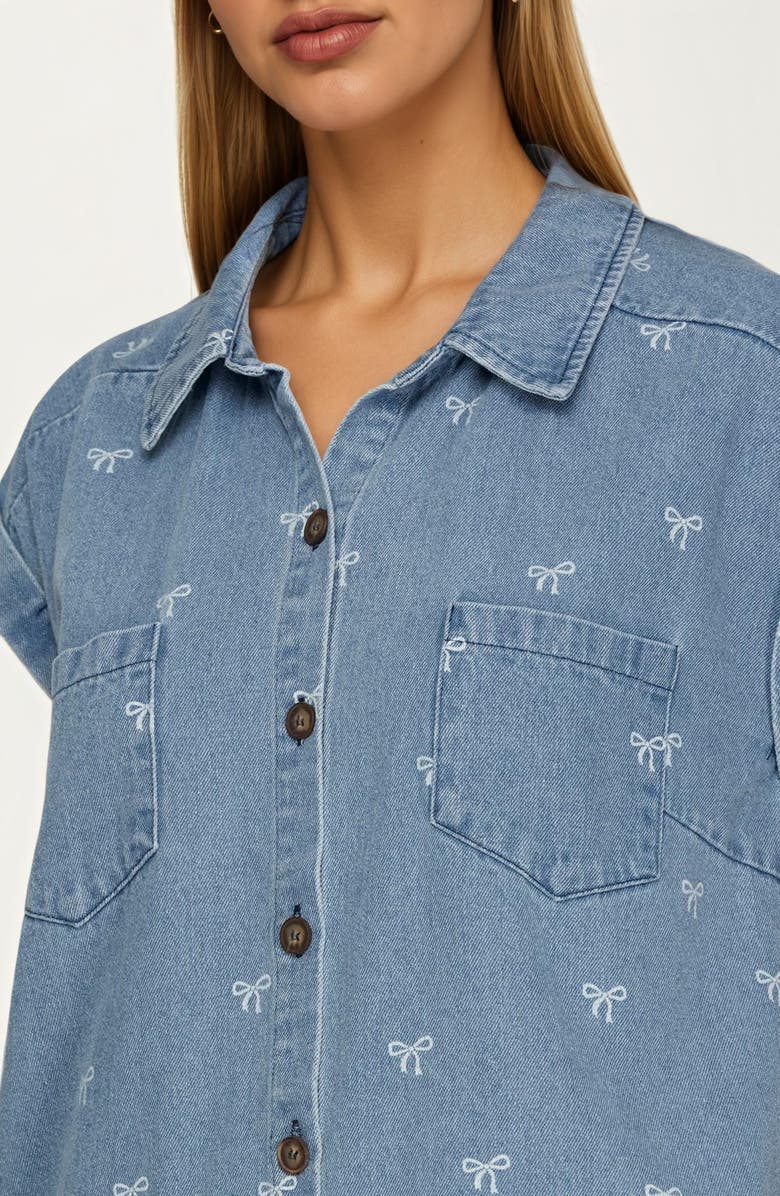 Knit and Lounge Embroidered Denim Shirt Dress with Button Front, Alternate, color, 