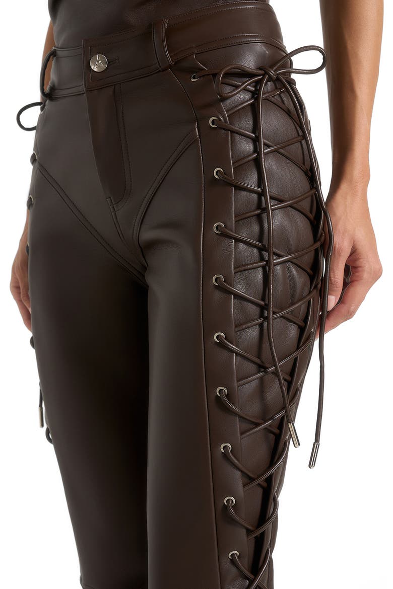 Ambre Leather Lace Up Flared Trousers, Alternate, color, Brown