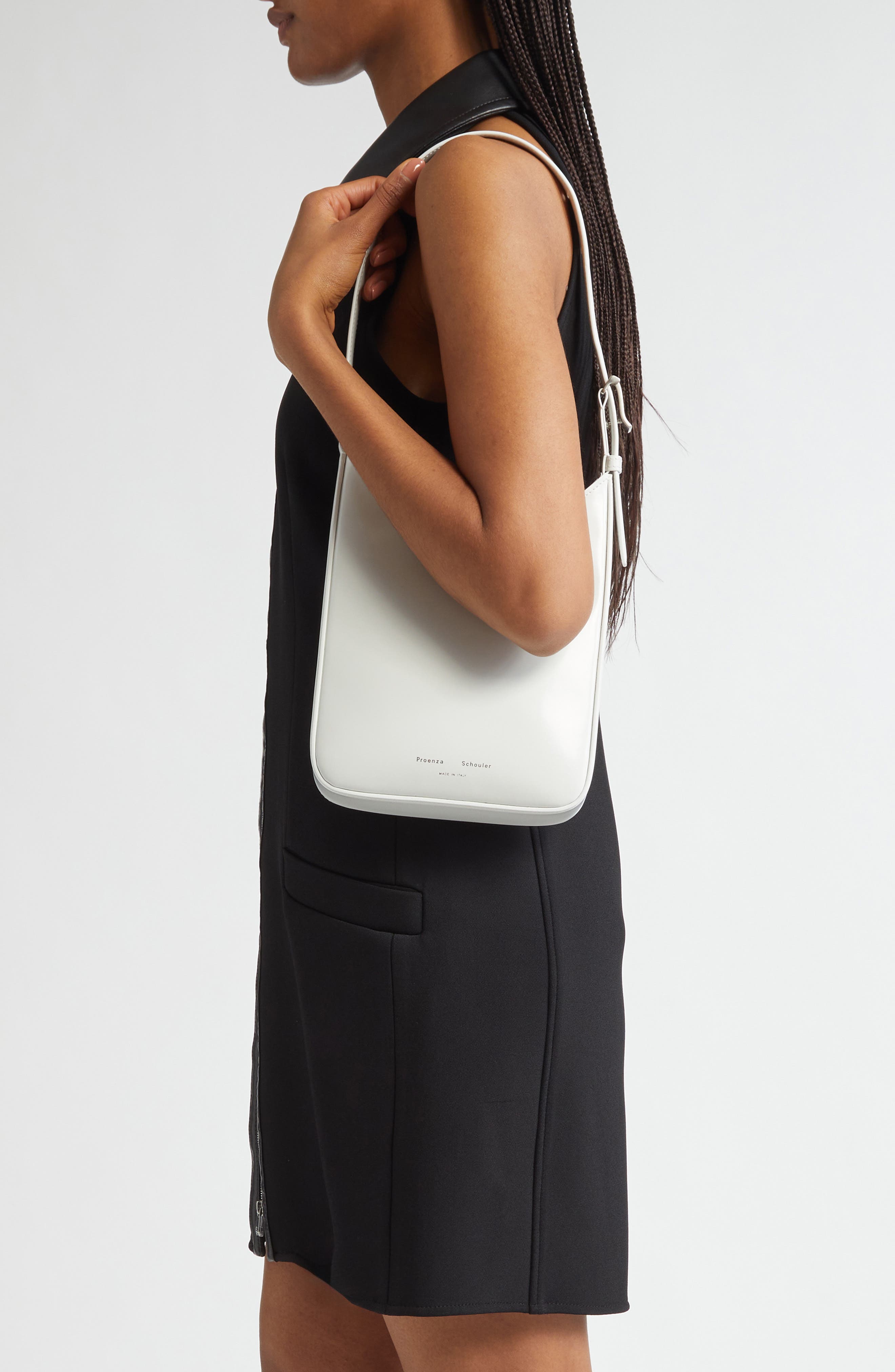 Proenza Schouler Slope Leather Shoulder Bag, Alternate, color, Optic White 104