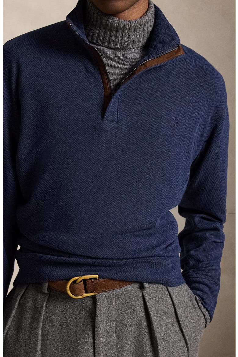 Herringbone Double Knit Quarter Zip Pullover, Alternate, color, NAVY MULTI