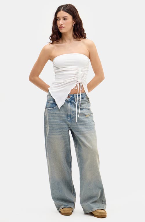 Bdg Urban Outfitters Rem Asymmetric Drawstring Ruched Strapless Top In White