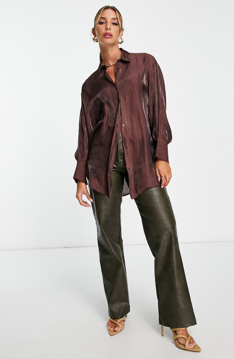 ASOS DESIGN Oversize Metallic Button-Up Shirt, Alternate, color,
