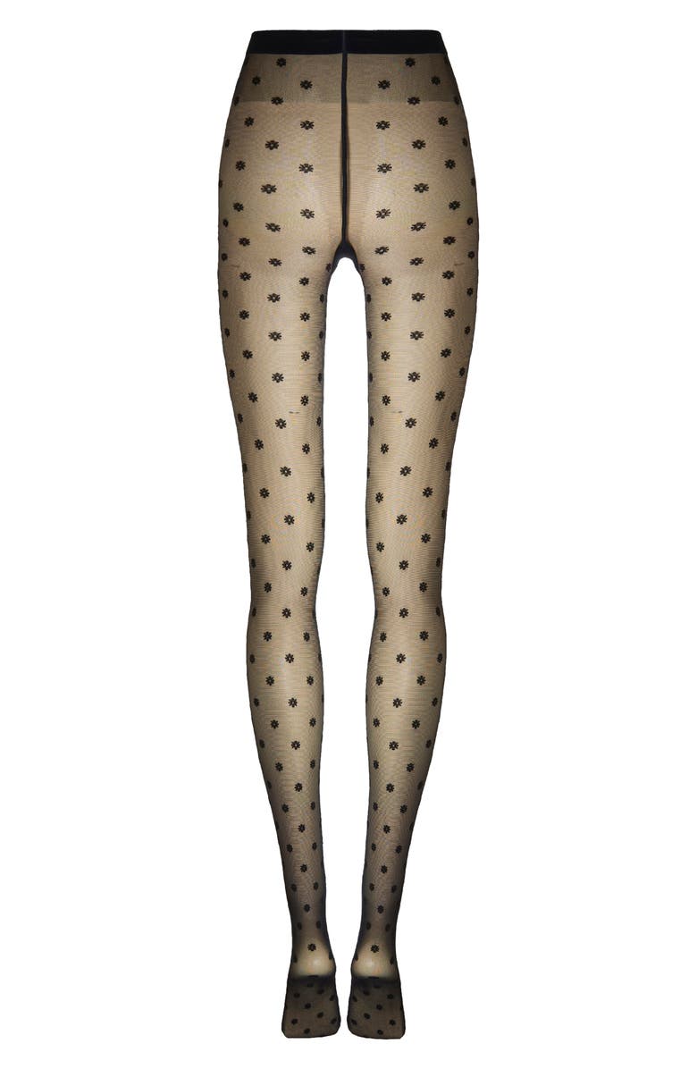 Wolford Daisy Sheer Tights, Alternate, color, Black/ Black