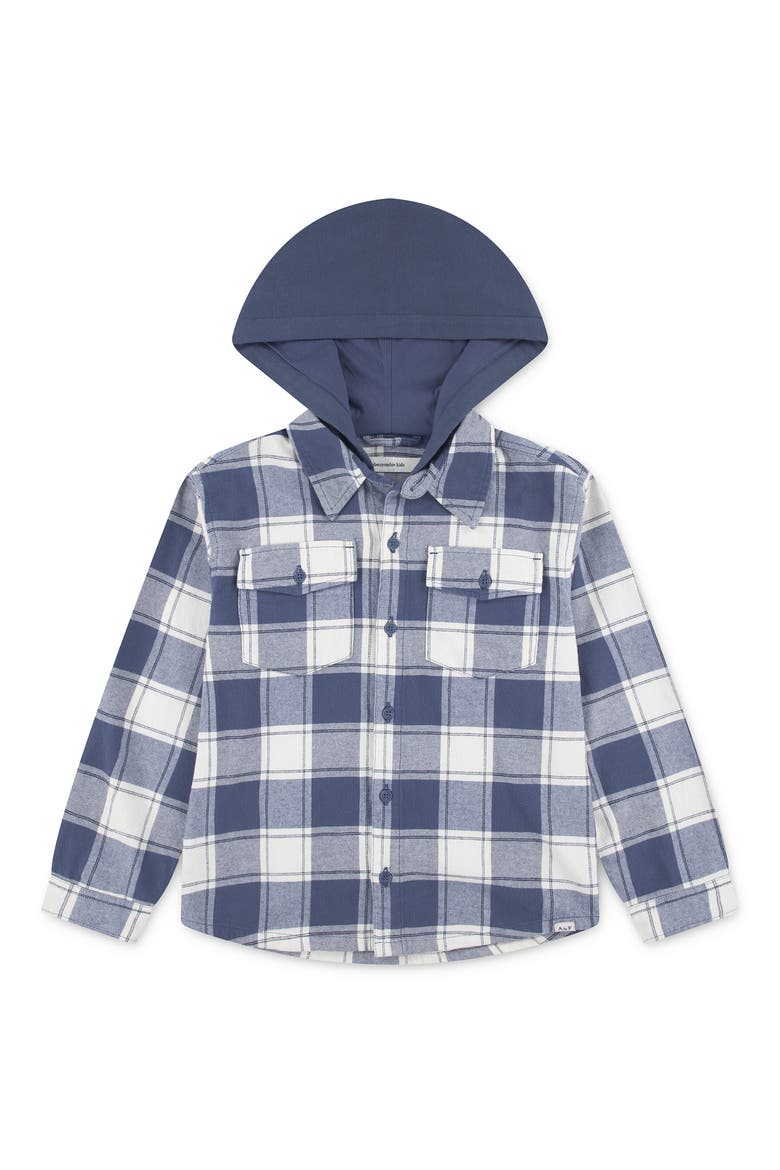 Kids' Hooded Flannel Button-Up Shirt, Main, color, VINTAGE INDIGO