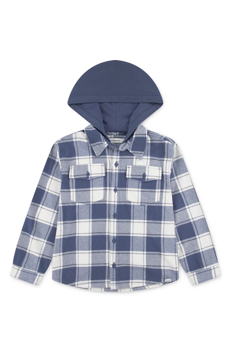 abercrombie kids Kids' Hooded Flannel Button-Up Shirt, Main, color, Vintage Indigo