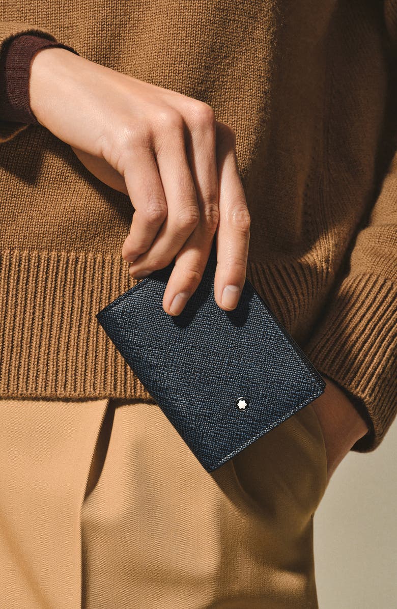 Montblanc Sartorial Leather Bifold Card Holder, Alternate, color, Tweed Blue