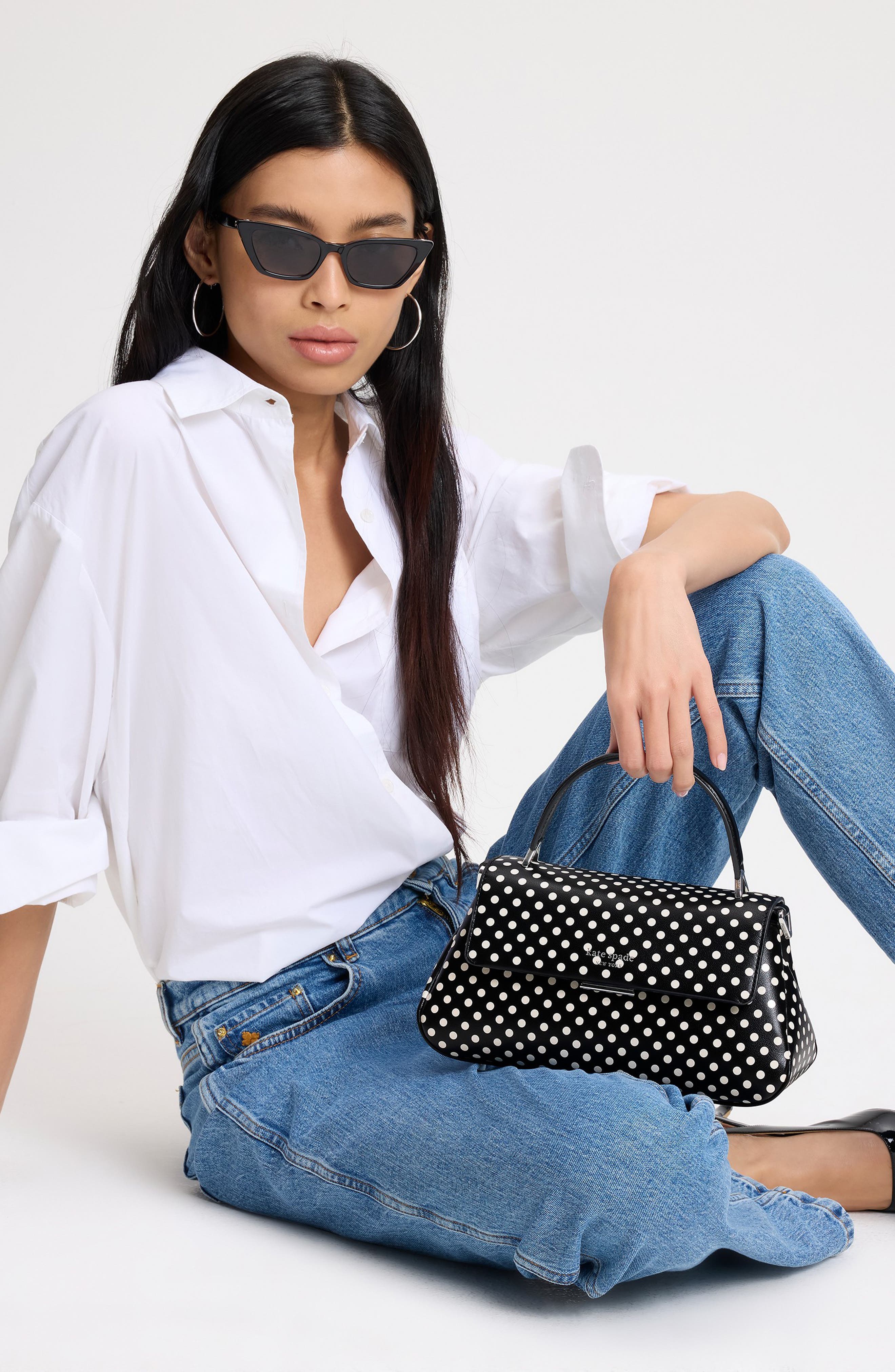 Kate Spade New York grace dot fine leather top handle bag, Alternate, color, 