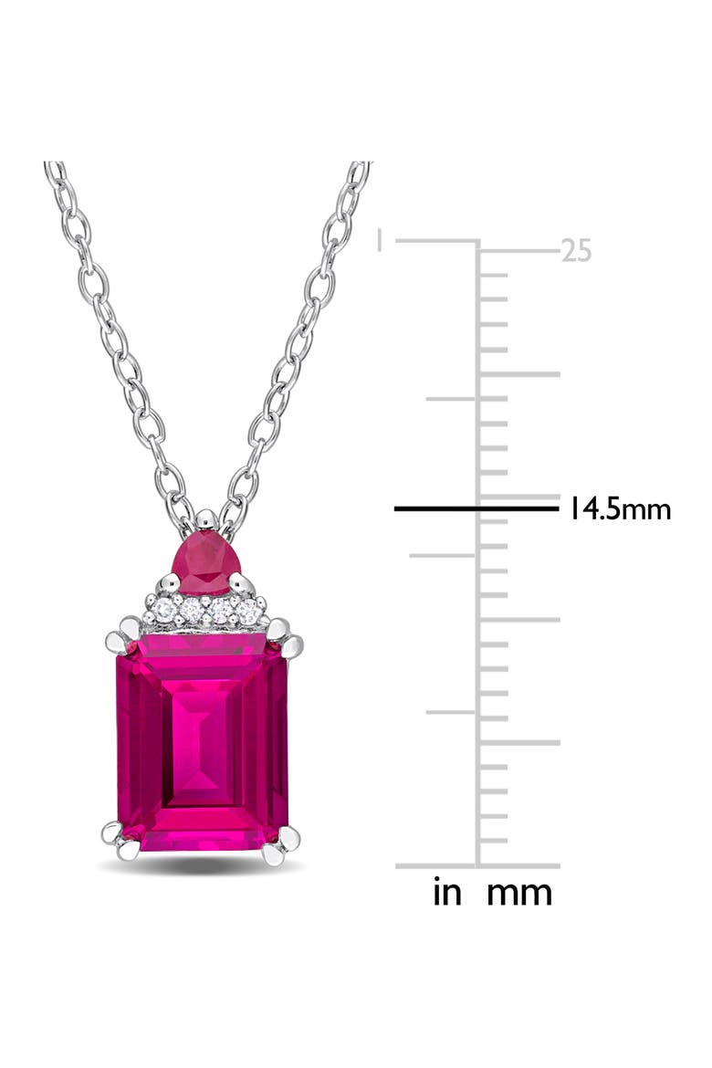 Sterling Silver Emerald Cut Pink Topaz & Diamond Pendant Necklace, Alternate, color, PINK