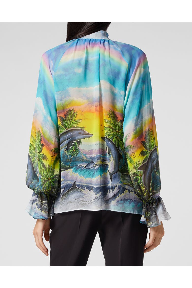 Silk Chiffon Shirt Hawaii Women, Alternate, color, turquoise