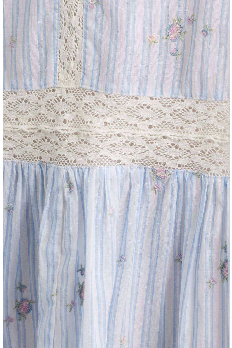 Vionett Floral Mixed Stripe Cotton Babydoll Dress, Alternate, color, SKY MIST