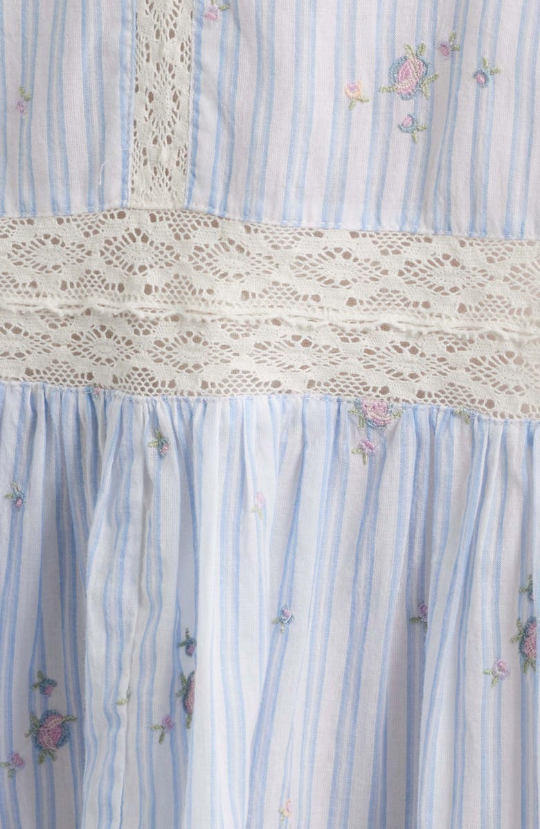 LoveShackFancy Vionett Floral Mixed Stripe Cotton Babydoll Dress, Alternate, color, Sky Mist