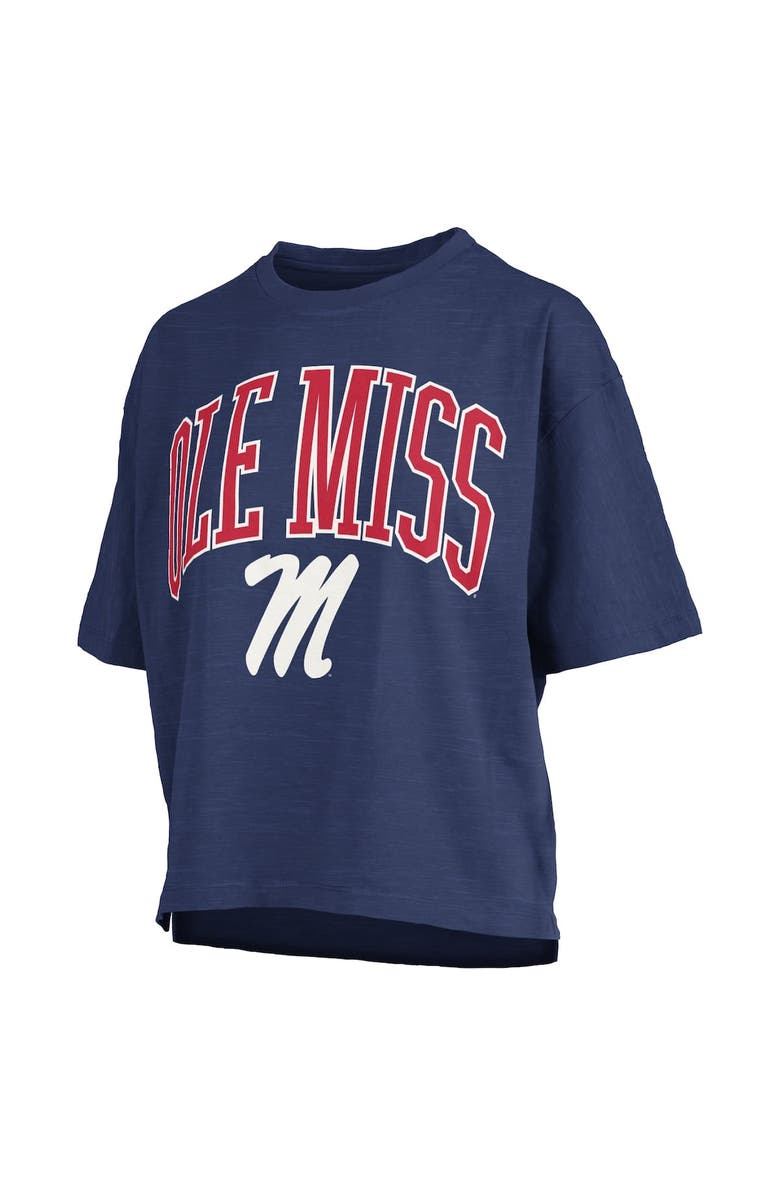 PRESSBOX Women's Pressbox Navy Ole Miss Rebels Nelson Arch Over Logo Waist Length Oversized Slub T-Shirt, Alternate, color,