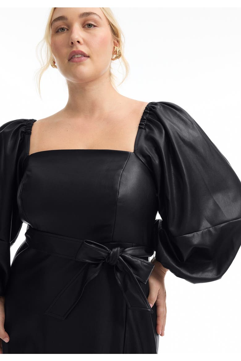 Puff Sleeve Faux Leather Midi Dress, Alternate, color, BLACK ONYX