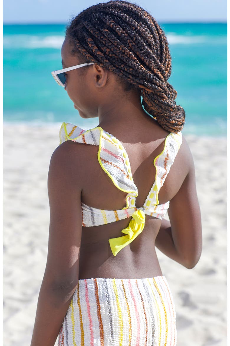 Multi-Color Striped Bandeau Two-Piece Bikini, Alternate, color, Beige