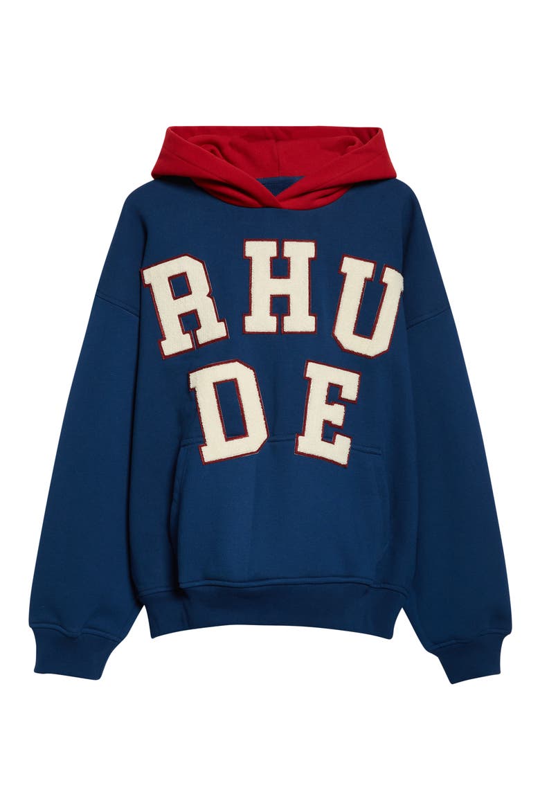 Chenille Logo Patch Hoodie, Alternate, color, NAVY/ RED 3446