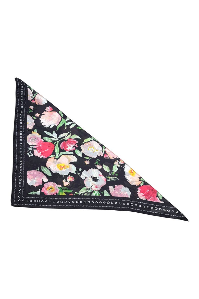 Floral Satin Scarf, Alternate, color, BLACK