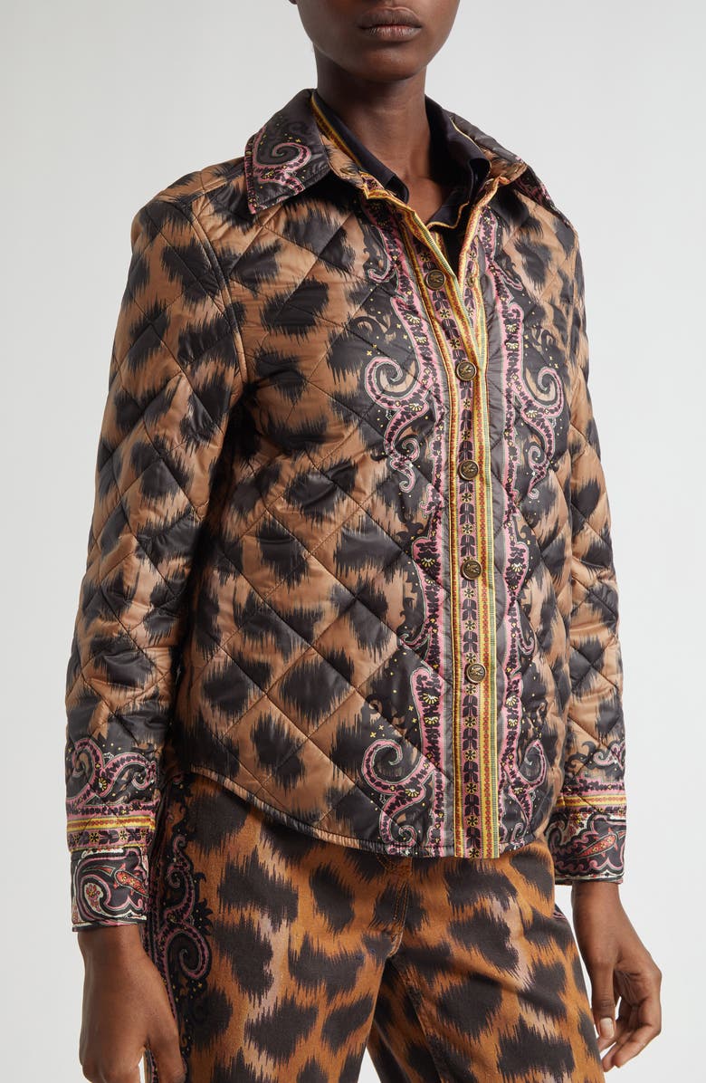 Etro Print Quilted Down Jacket, Alternate, color, Dark Brown