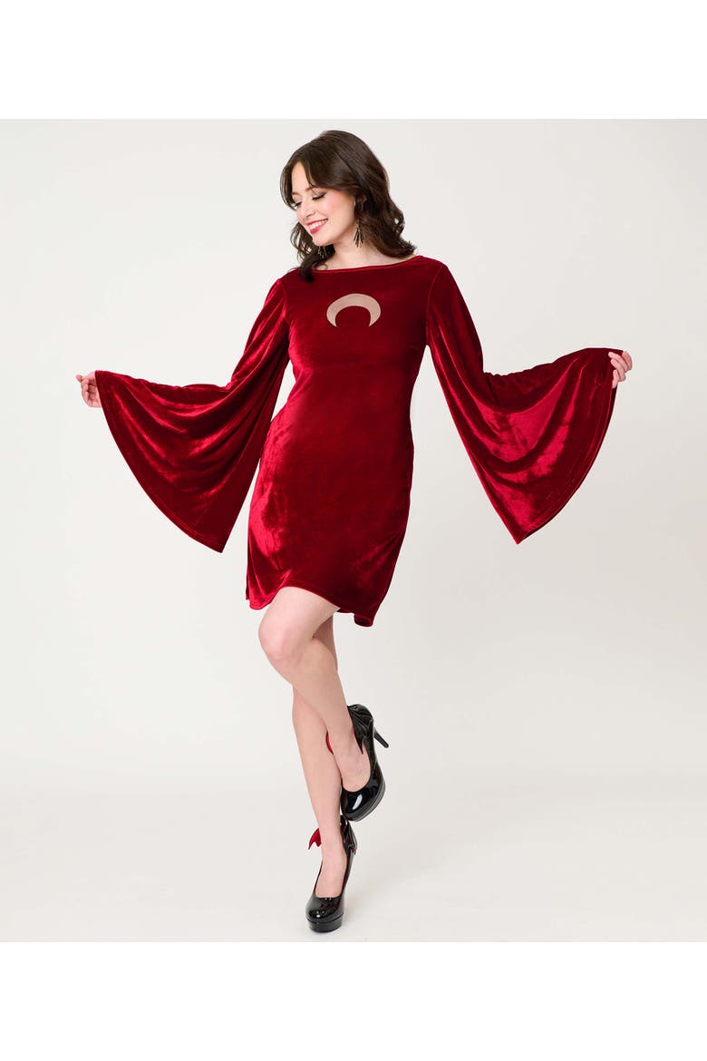 Angel Sleeve Downtown Scene Mini Fit & Flare Dress, Alternate, color, Red Crescent Moon