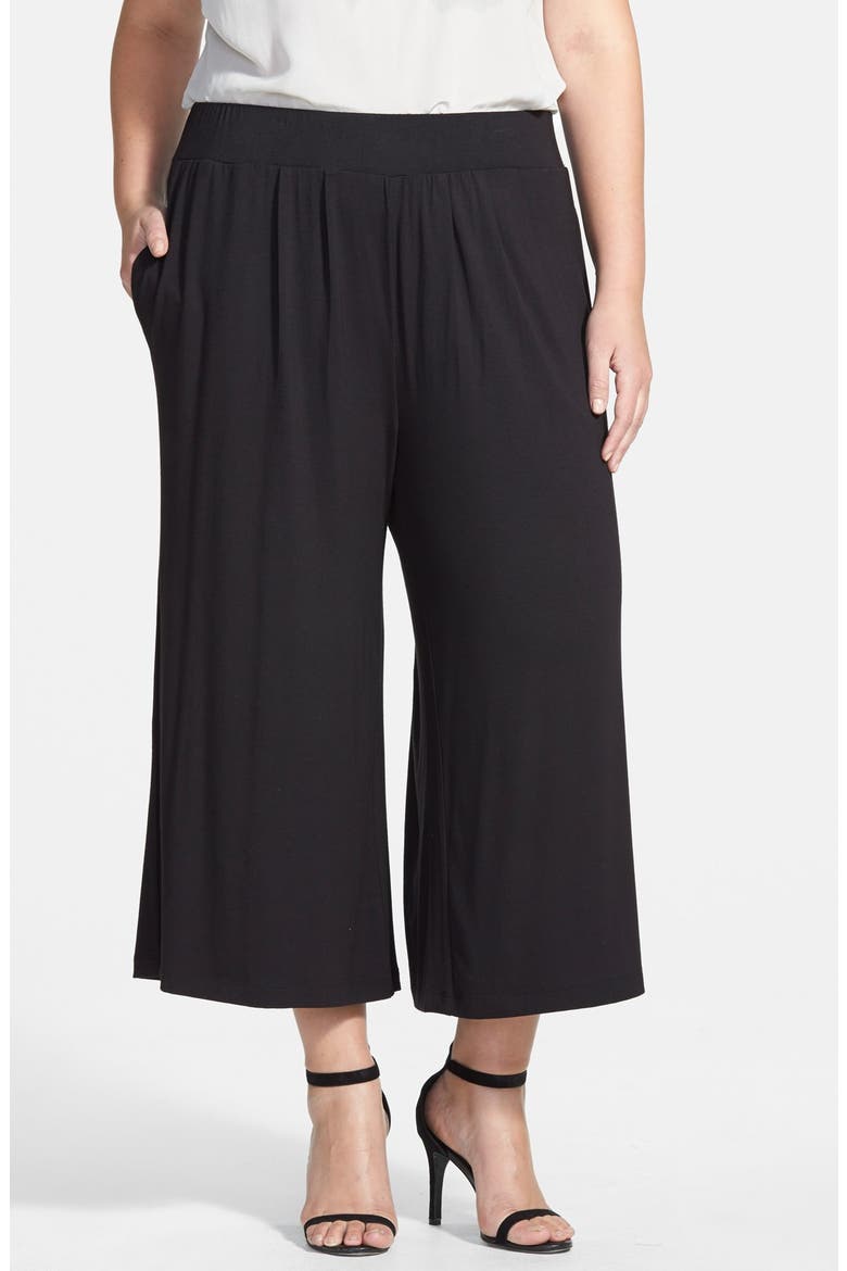 Knit Palazzo Pants, Main, color, BLACK