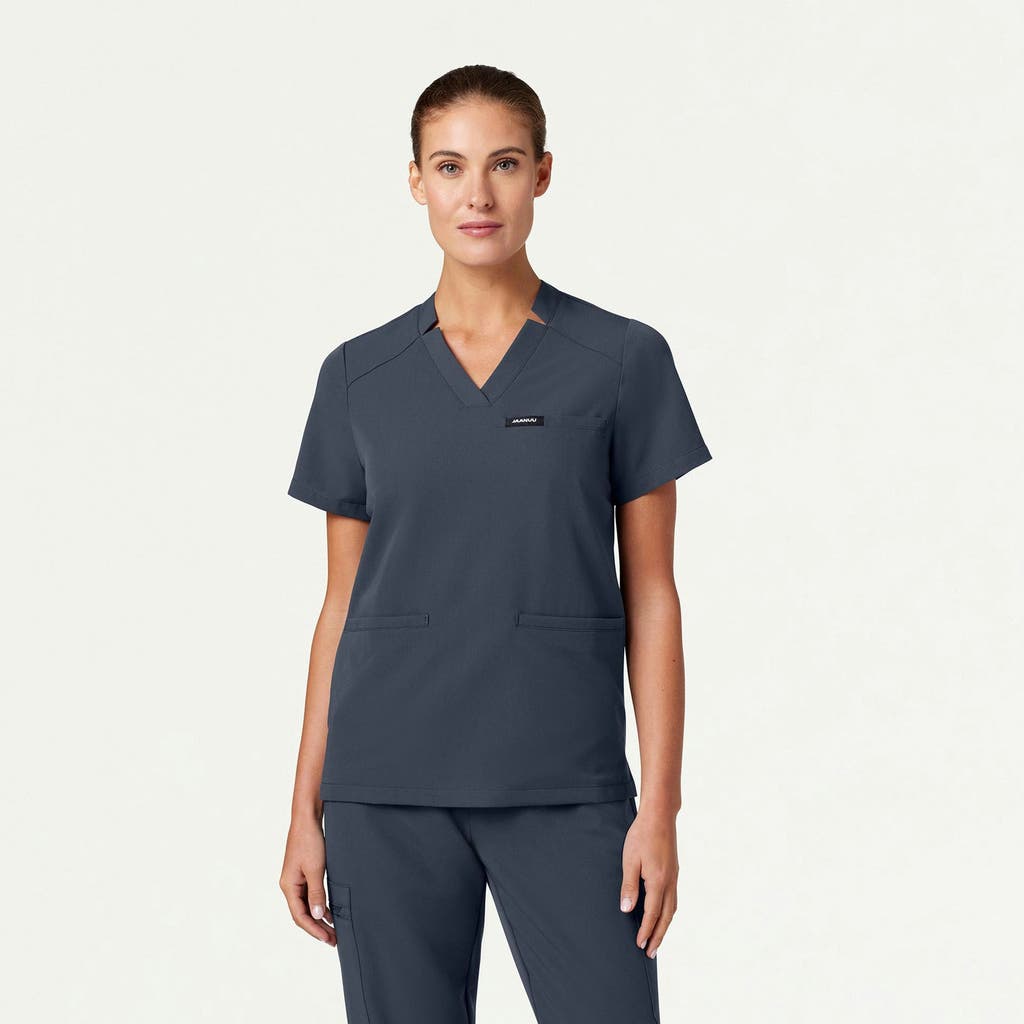 Jaanuu 3-pocket Classic Notched V-neck Scrub Top In Gray