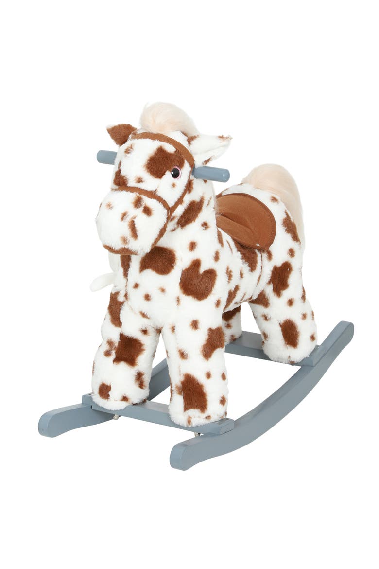 Kids Rocking Horse Animal Rocker with Rabbit Toy and Realistic Sound for Toddlers Soft Filling Ride on Pony, Main, color, Brown