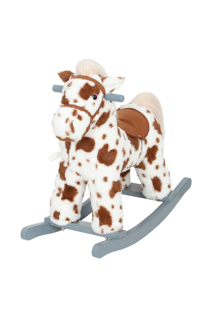 Qaba Kids Rocking Horse Animal Rocker with Rabbit Toy and Realistic Sound for Toddlers Soft Filling Ride on Pony, Main, color, Brown