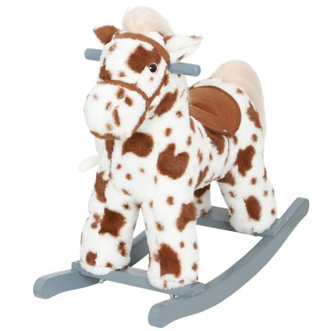 Kids Rocking Horse Animal Rocker with Rabbit Toy and Realistic Sound for Toddlers Soft Filling Ride on Pony