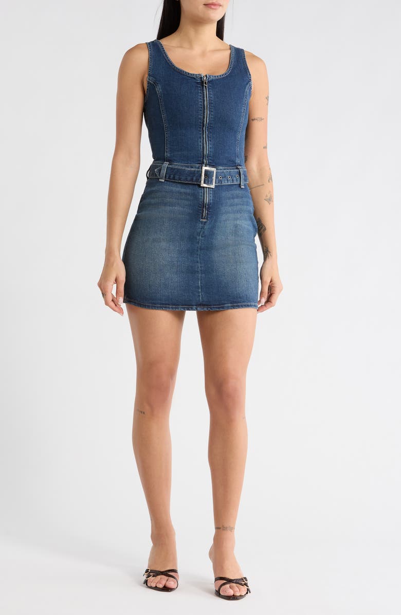 Desigual Belted Denim Minidress, Main, color, Dark Blue