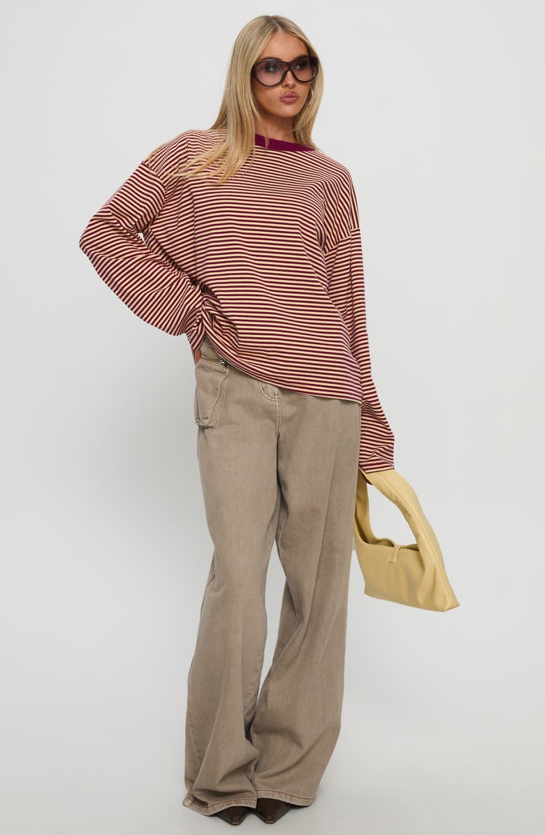 Princess Polly Settle Down Stripe Oversize T-Shirt, Alternate, color, Burgundy