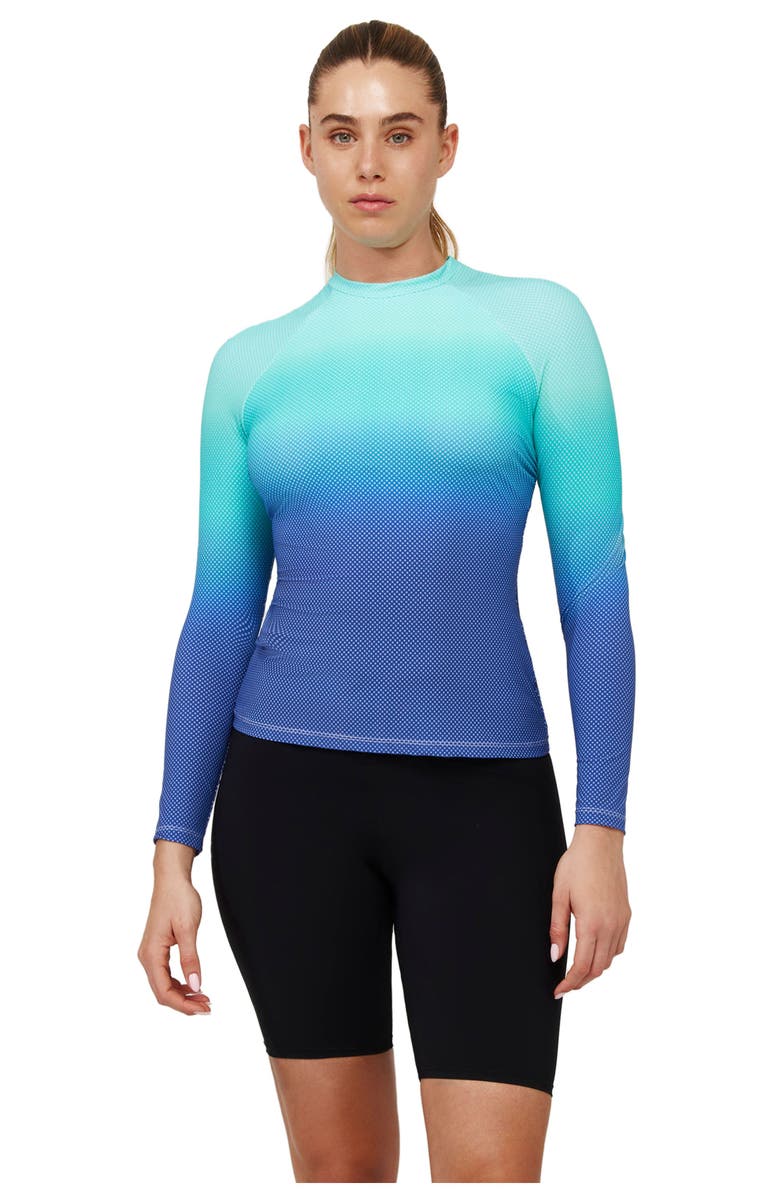 Free Sport by Gottex Nixi Long Sleeve Rash Guard Swim Top, Main, color, Multi Green