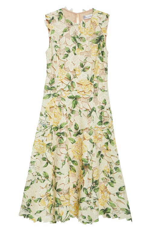 Oscar De La Renta English Rose Guipure Lace Fit & Flare Dress In Yellow/soft Yellow