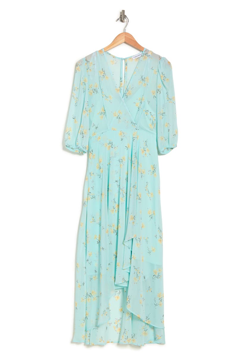 Calvin Klein Floral Print Chiffon Midi Dress, Alternate, color,