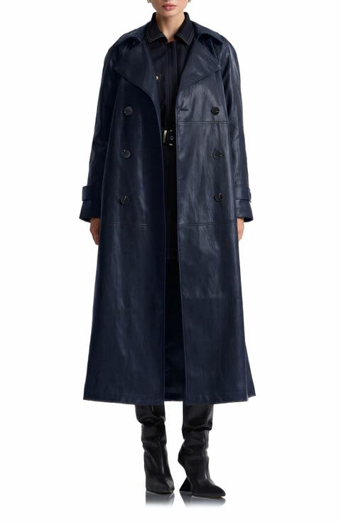 Oversize Raglan Faux Leather Trench Coat