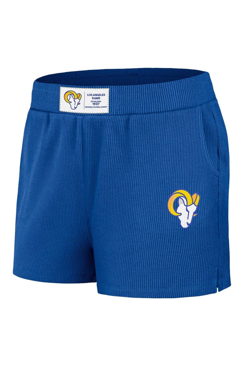 Women's WEAR by Erin Andrews Royal Los Angeles Rams Waffle Knit Long Sleeve T-Shirt & Shorts Lounge Set, Alternate, color, Royal